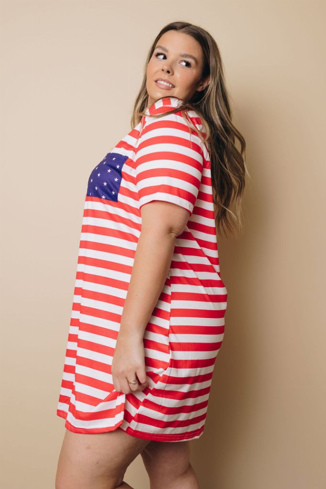 Plus Size - Stars & Stripes Midi Dress Stay Warm in Style