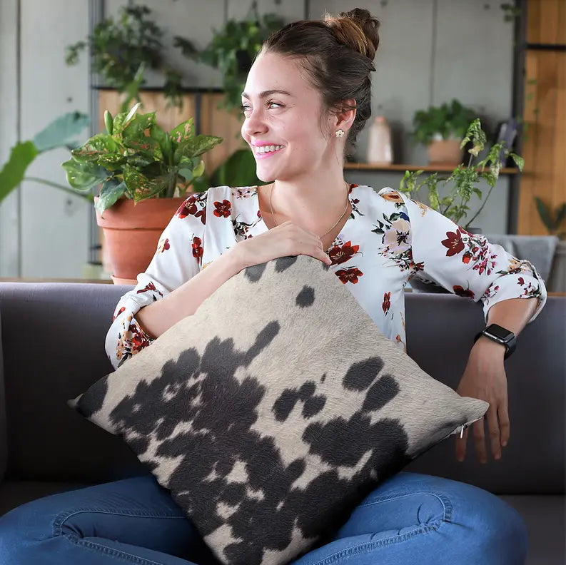 Plutus Black Cowhide Animal Luxury Throw Pillow Plutus Brands