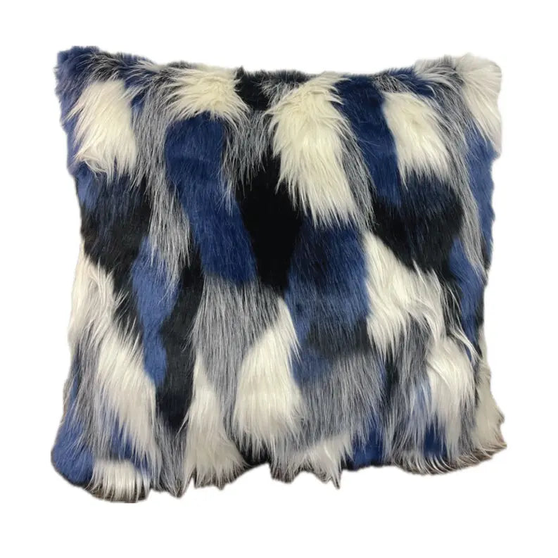 Plutus Black, Blue, White Animal Faux Fur Luxury Throw Pillow Plutus Brands
