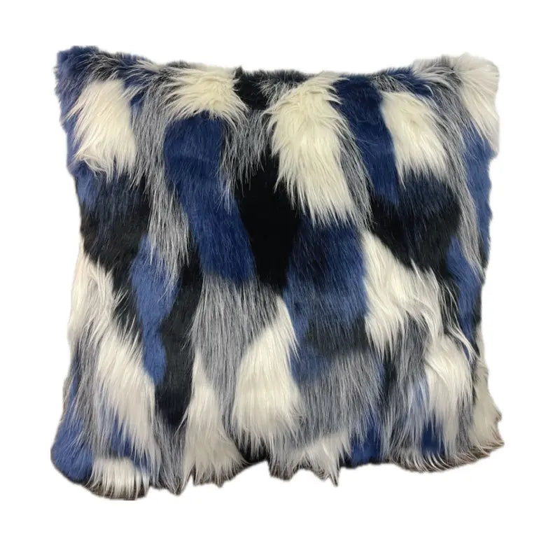 Plutus Black, Blue, White Animal Faux Fur Luxury Throw Pillow Plutus Brands