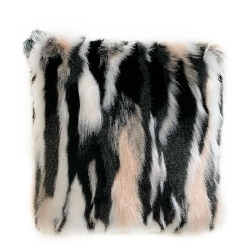 Plutus Black, White, Pink Fancy Animal Faux Fur Luxury Throw Pillow Plutus Brands