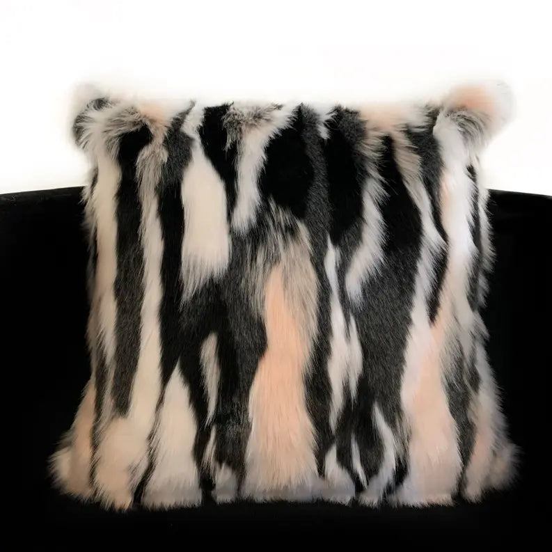 Plutus Black, White, Pink Fancy Animal Faux Fur Luxury Throw Pillow Plutus Brands