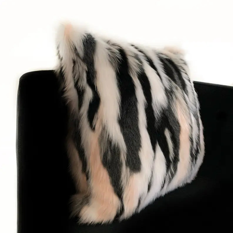Plutus Black, White, Pink Fancy Animal Faux Fur Luxury Throw Pillow Plutus Brands