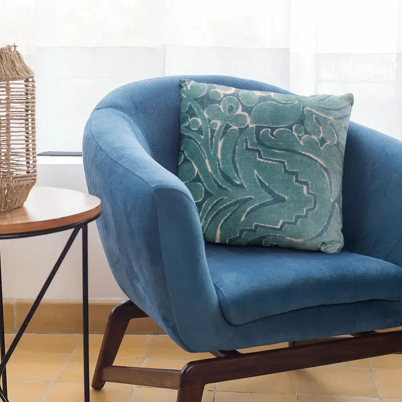 Plutus Blue Velvet Damask Luxury Throw Pillow Plutus Brands