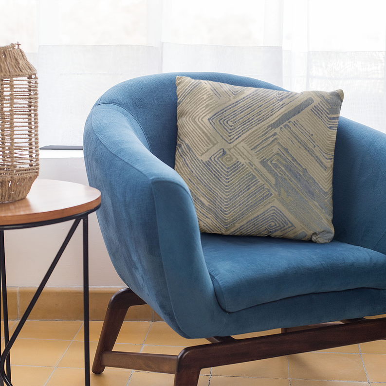 Plutus Blue, Beige Hidden Tour Abstract Luxury Throw Pillow Plutus Brands