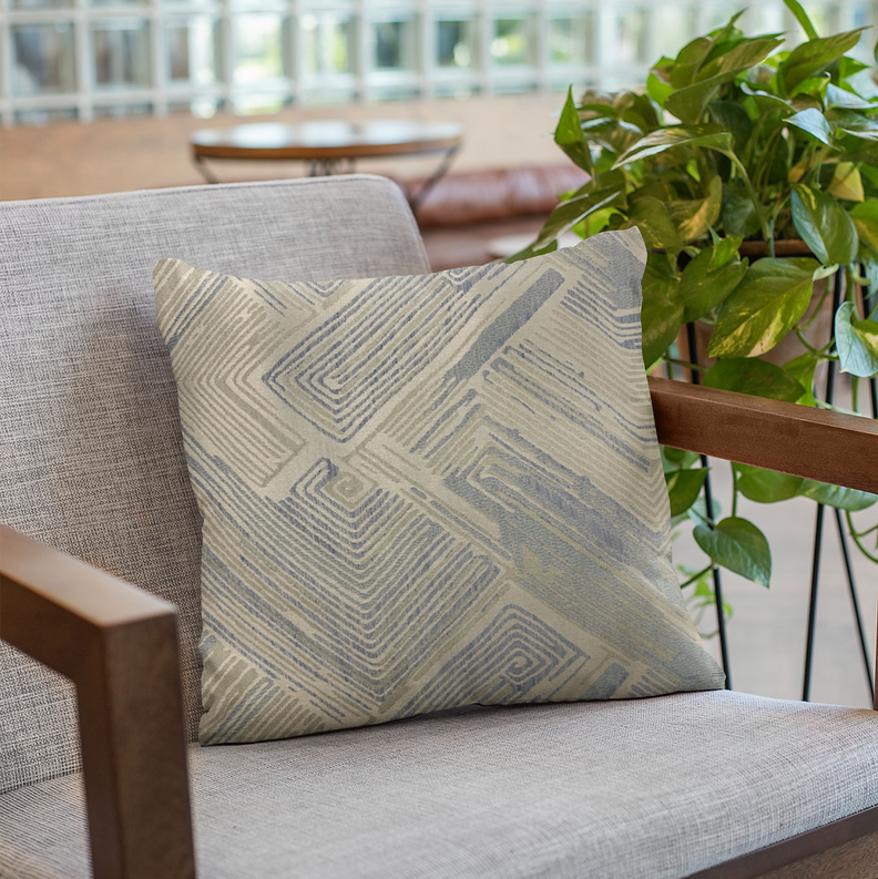 Plutus Blue, Beige Hidden Tour Abstract Luxury Throw Pillow Plutus Brands