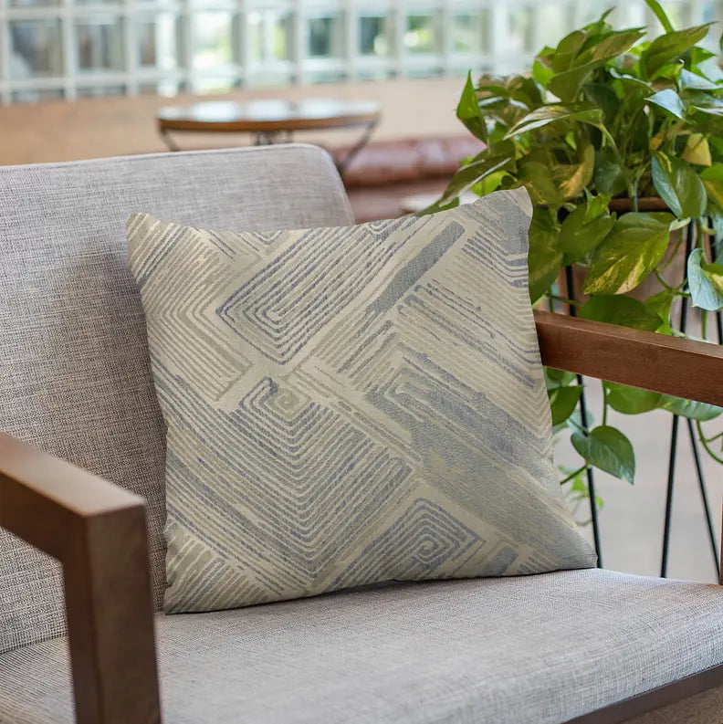Plutus Blue, Beige Hidden Tour Abstract Luxury Throw Pillow Plutus Brands