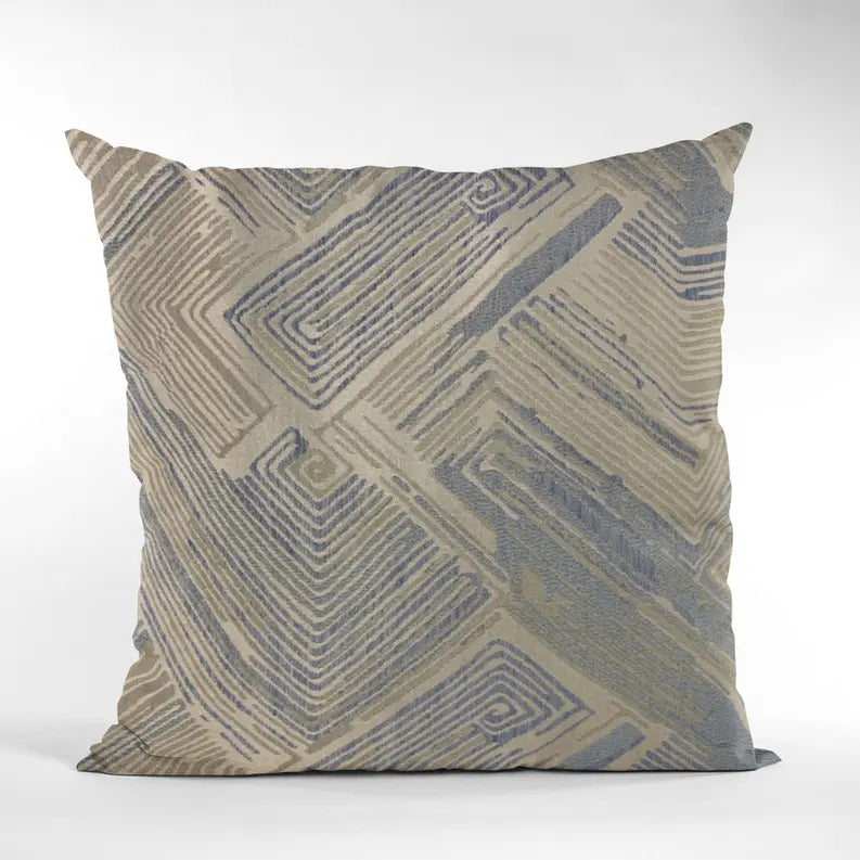 Plutus Blue, Beige Hidden Tour Abstract Luxury Throw Pillow Plutus Brands