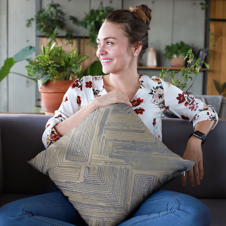 Plutus Blue, Beige Hidden Tour Abstract Luxury Throw Pillow Plutus Brands