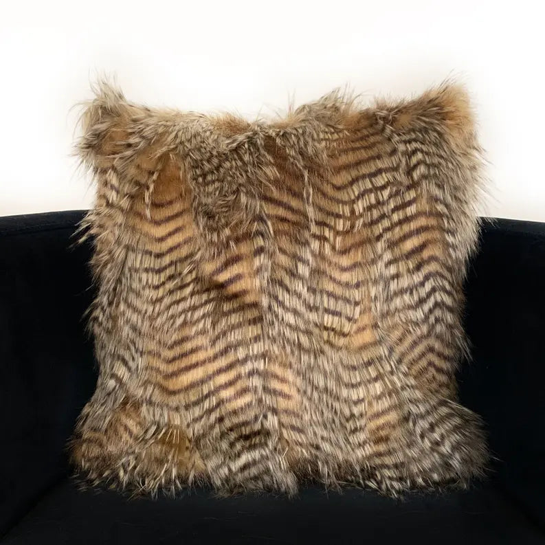 Plutus Brown and Grey Porcupine Animal Faux Fur Luxury Throw Pillow Plutus Brands
