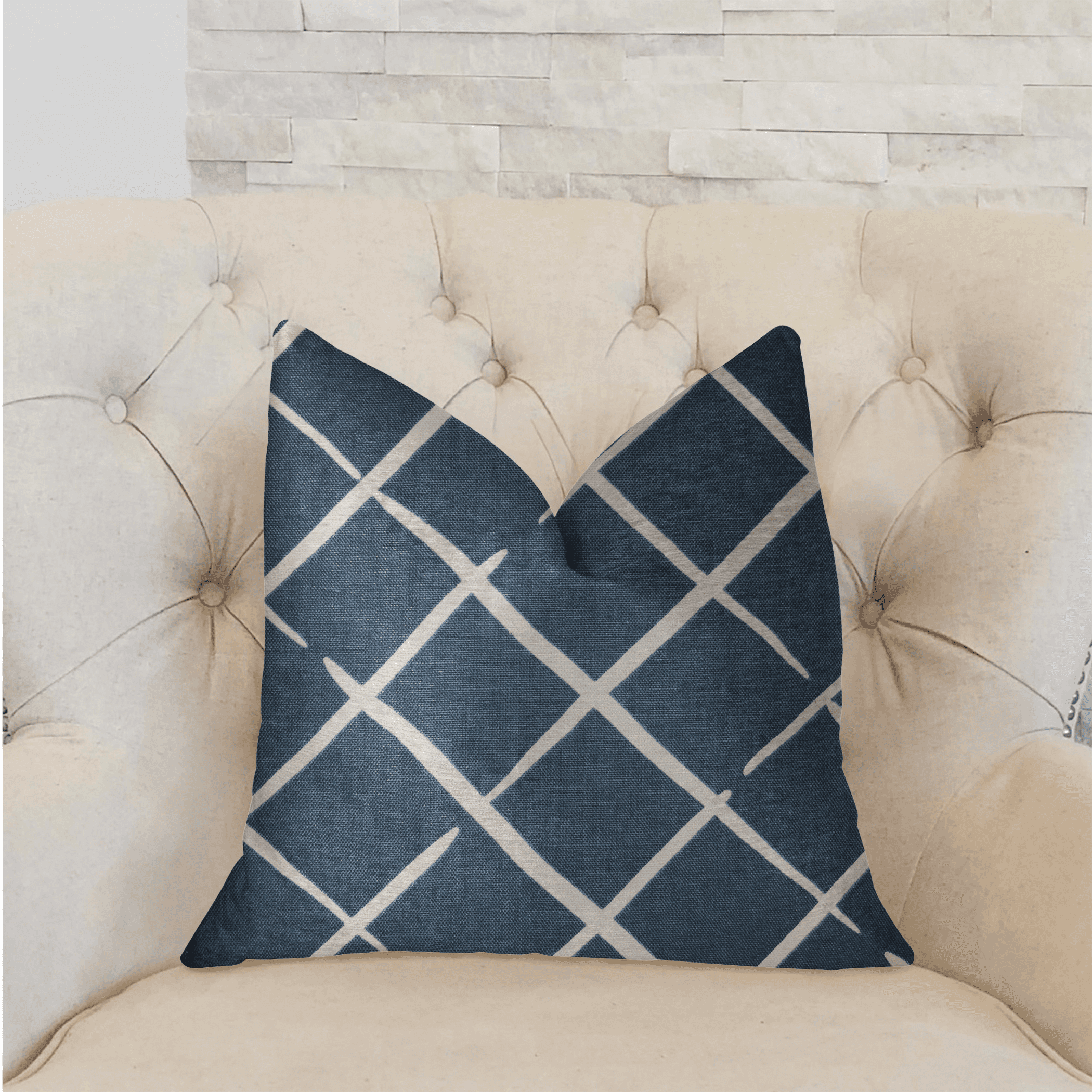 Plutus DaVinci Blue and White Luxury Throw Pillow Plutus Brands