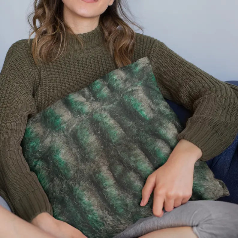 Plutus Emerald Green Plush Pelt Animal Faux Fur Luxury Throw Pillow Plutus Brands