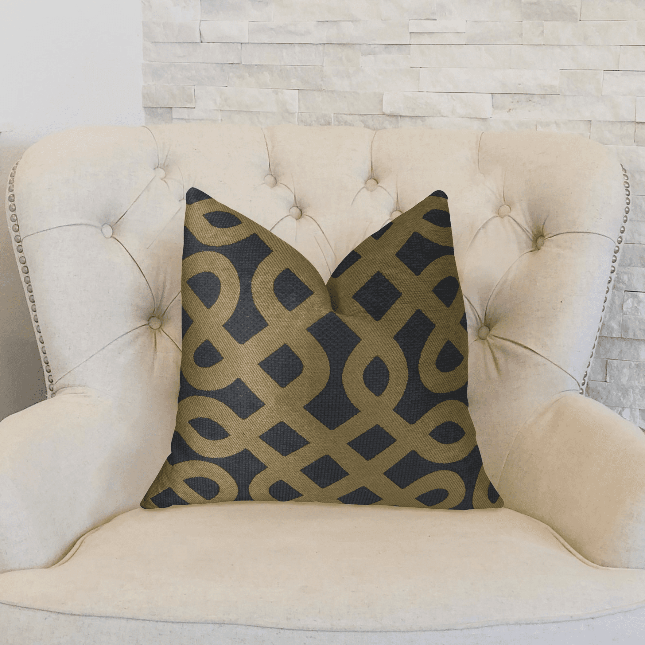 Plutus Golden Maze Black and Gold Handmade Luxury Pillow Plutus Brands