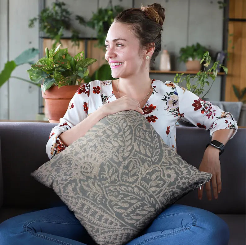 Plutus Gray Festive Jacquard Luxury Throw Pillow Plutus Brands