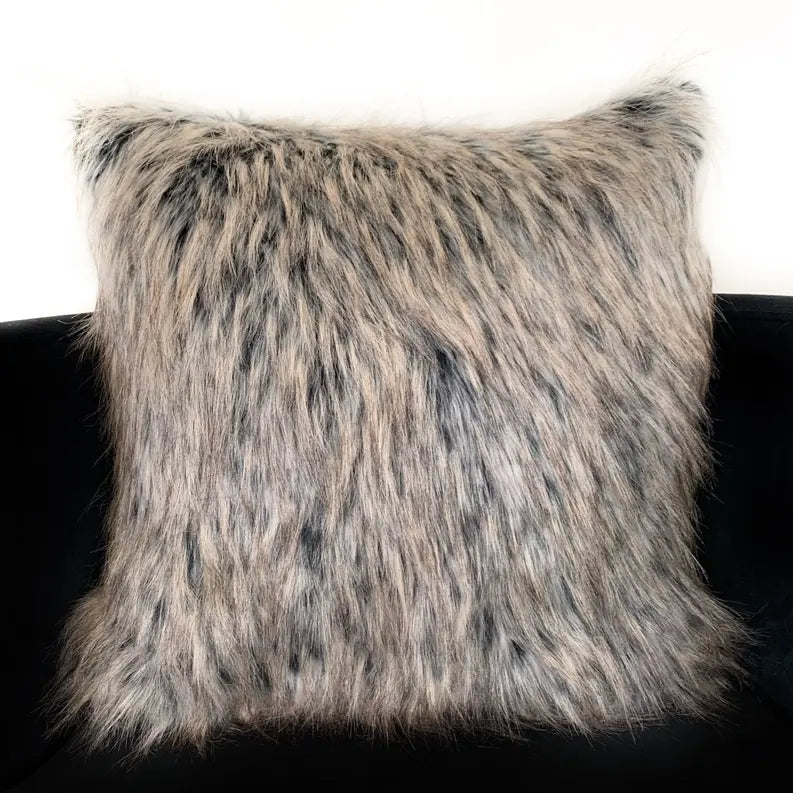 Plutus Gray Foxy Brown Gray Animal Faux Fur Luxury Throw Pillow Plutus Brands