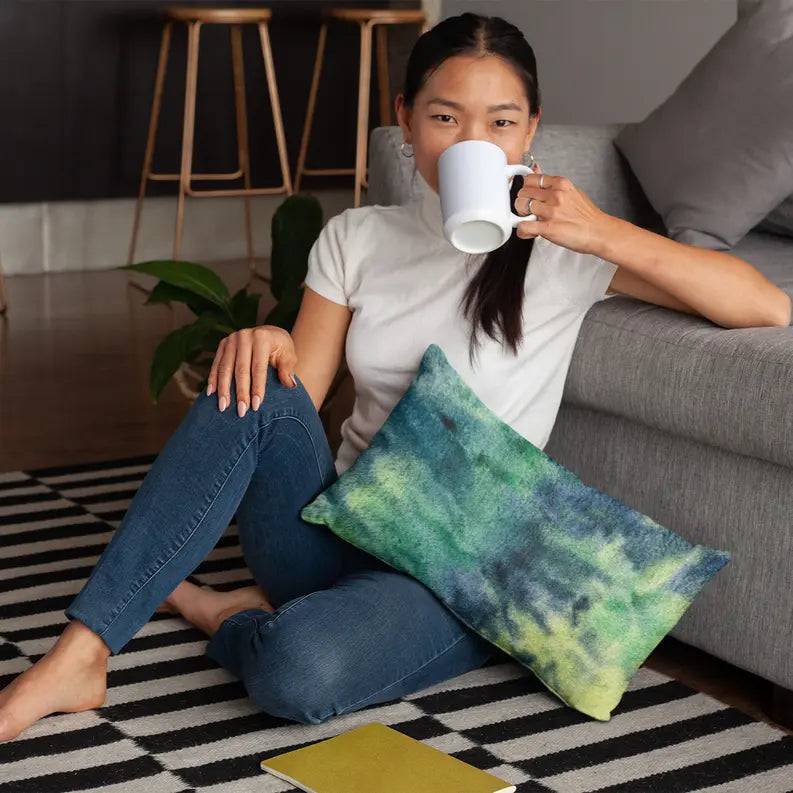Plutus Green Yellow Blue Northern Lights Animal Faux Fur Luxury Throw Pillow Plutus Brands