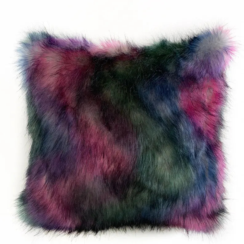 Plutus Green, Purple, Blue Northern Lights Animal Faux Fur Luxury Throw Pillow Plutus Brands