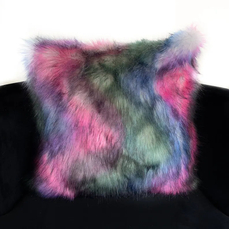 Plutus Green, Purple, Blue Northern Lights Animal Faux Fur Luxury Throw Pillow Plutus Brands