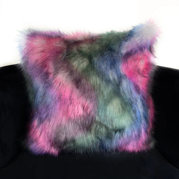 Plutus Green, Purple, Blue Northern Lights Animal Faux Fur Luxury Throw Pillow Plutus Brands