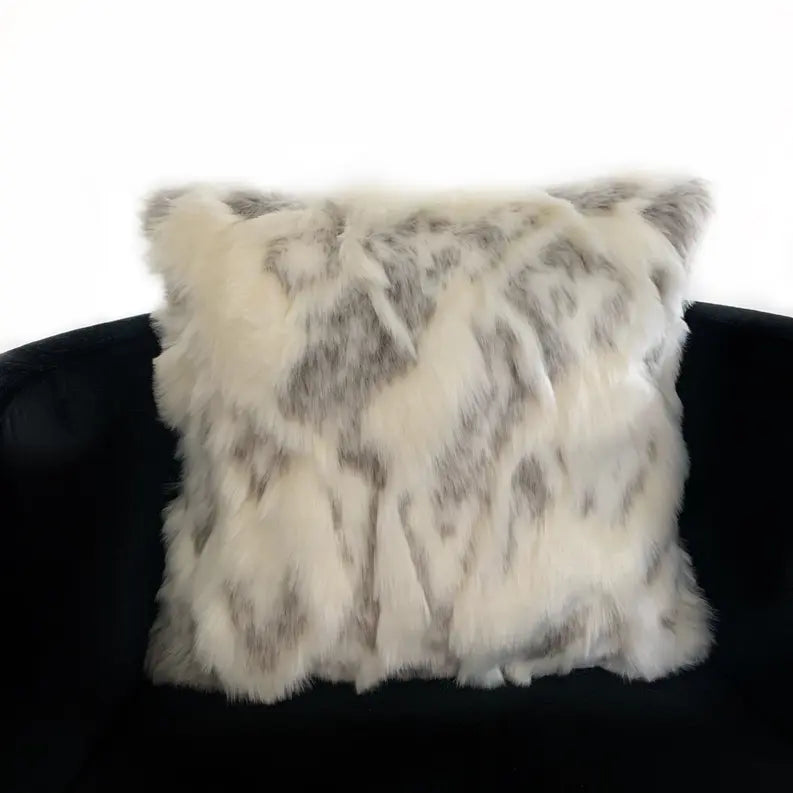 Plutus Ivory,Gray Ivory Rabbit Fur Animal Faux Fur Luxury Throw Pillow Plutus Brands