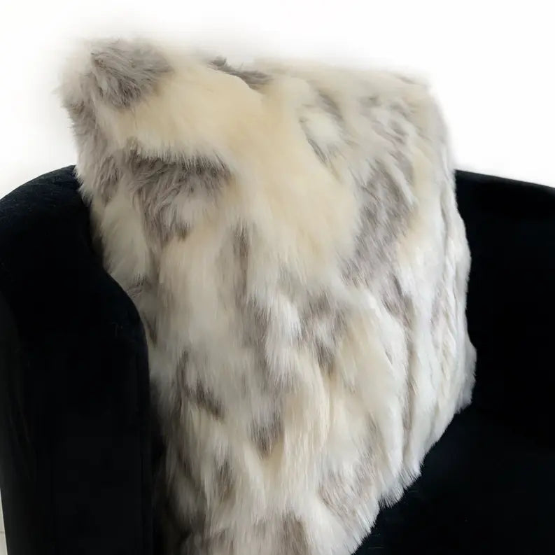 Plutus Ivory,Gray Ivory Rabbit Fur Animal Faux Fur Luxury Throw Pillow Plutus Brands