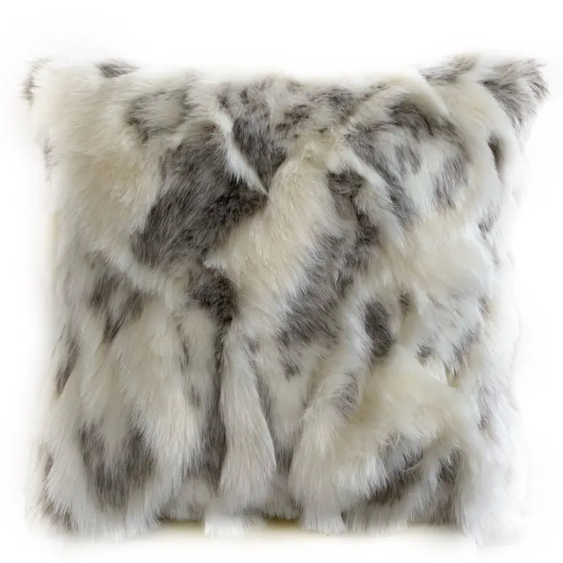 Plutus Ivory,Gray Ivory Rabbit Fur Animal Faux Fur Luxury Throw Pillow Plutus Brands