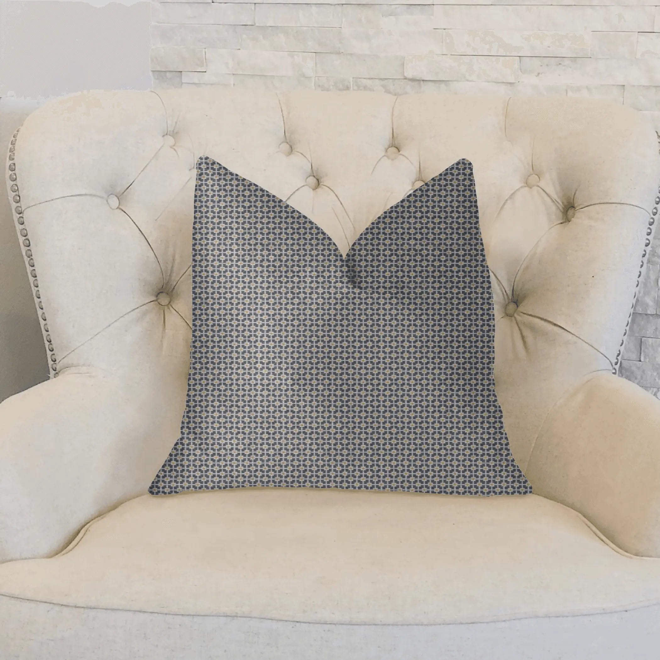 Plutus Mosaic Gray and Beige and Gold Luxury Throw Pillow Plutus Brands