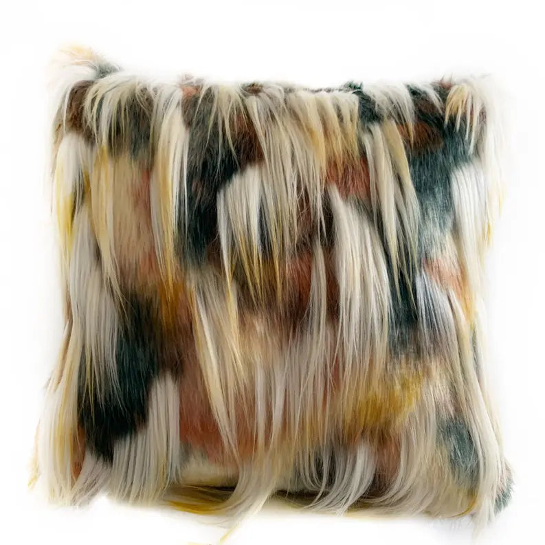 Plutus Multi-Color Fancy Feather Animal Faux Fur Luxury Throw Pillow Plutus Brands