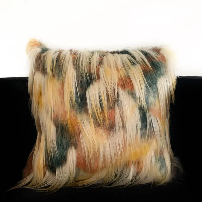 Plutus Multi-Color Fancy Feather Animal Faux Fur Luxury Throw Pillow Plutus Brands