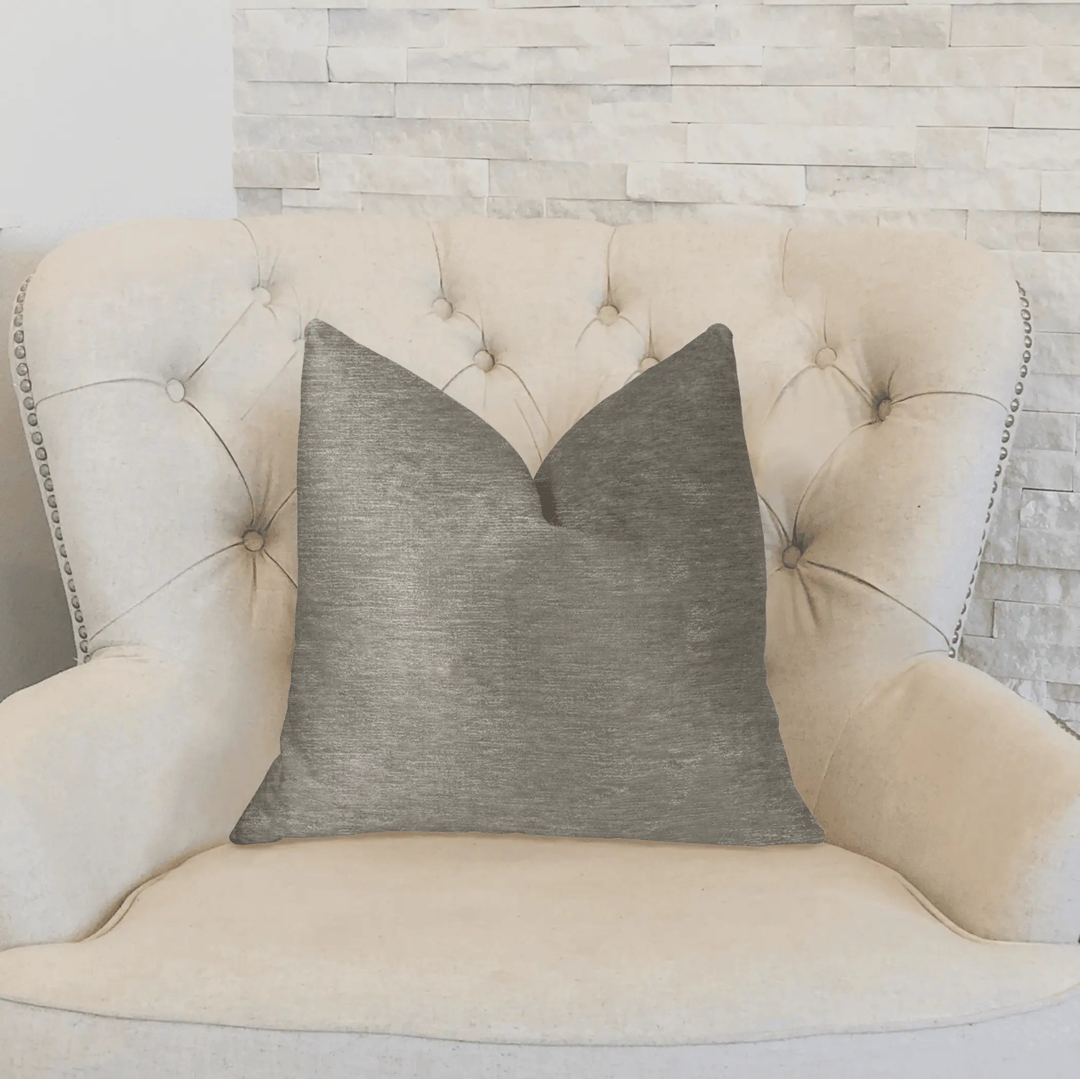 Plutus Pearly Shell Velvet Cream and Ivory Luxury Throw Pillow Plutus Brands