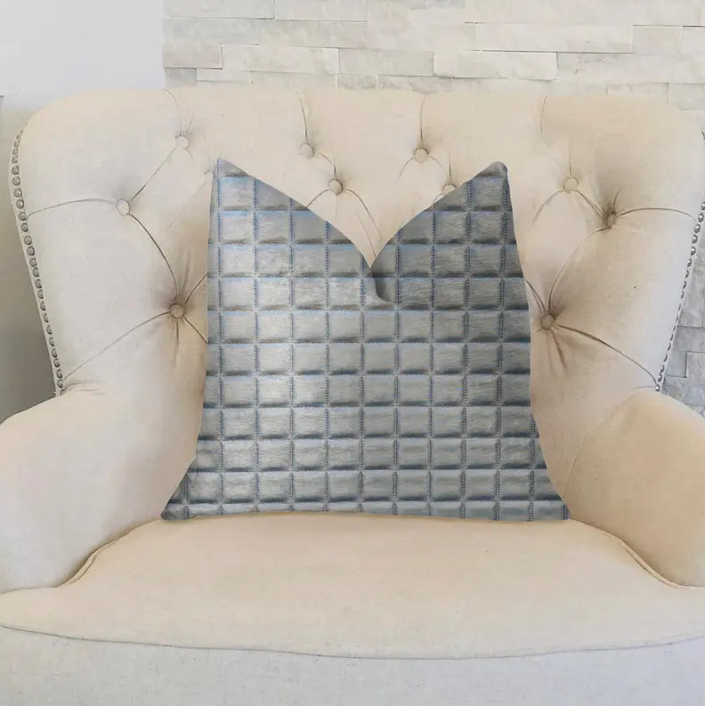 Plutus Silverton Silver Artificial Leather Luxury Throw Pillow Plutus Brands