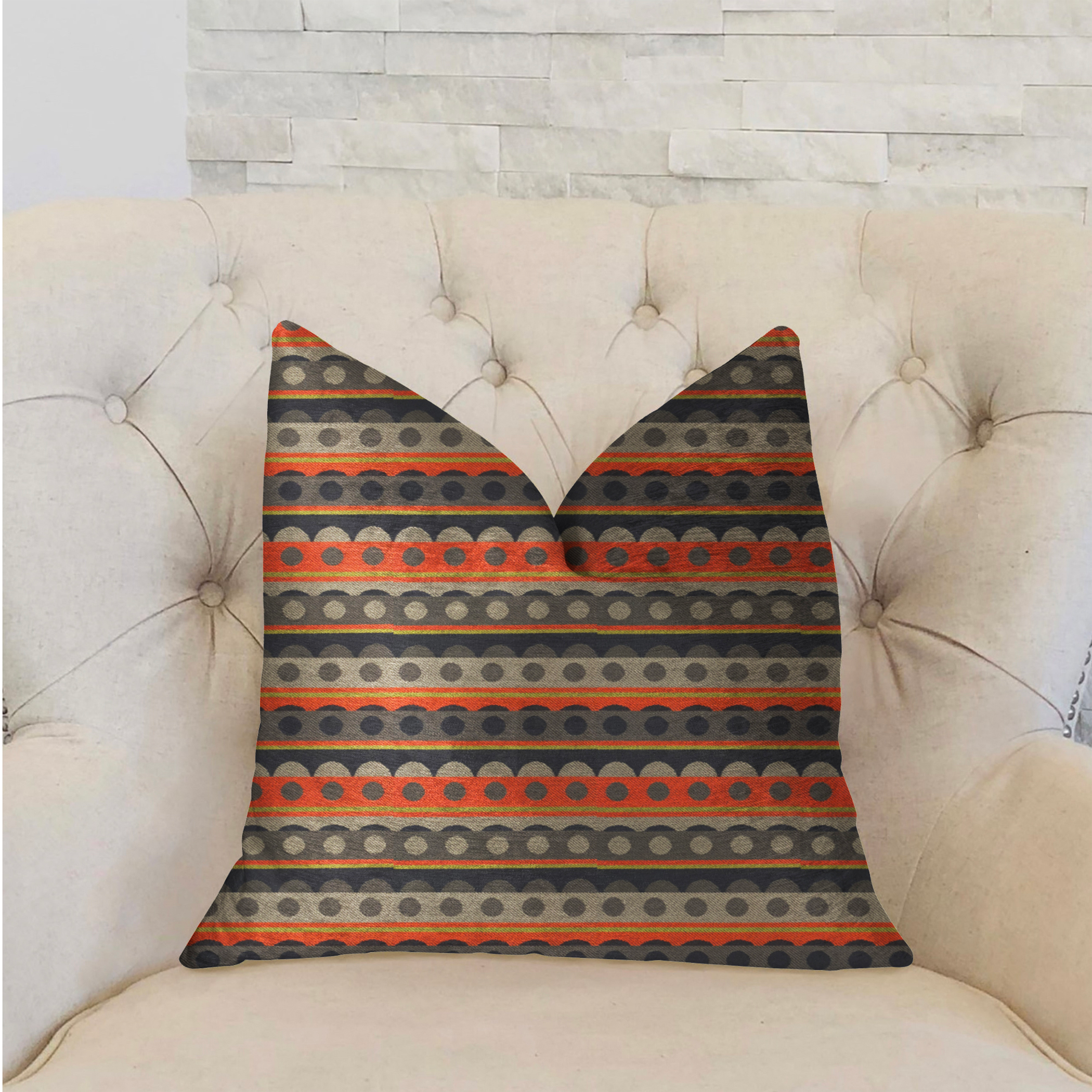 Plutus Story Circle Red, Blue and Gray Luxury Throw Pillow Plutus Brands