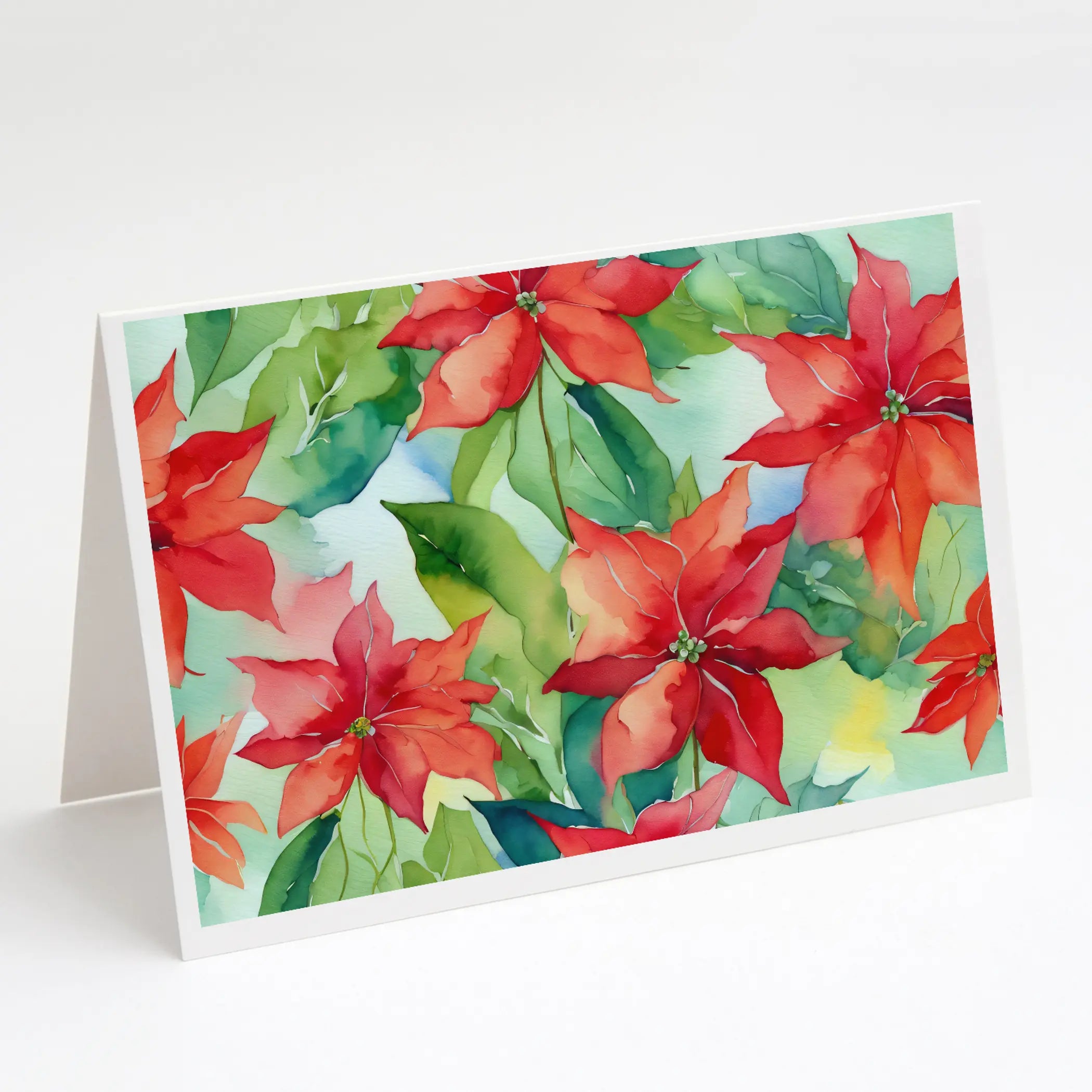 Poinsettias in Watercolor Greeting Cards Pack of 8 Caroline's Treasures