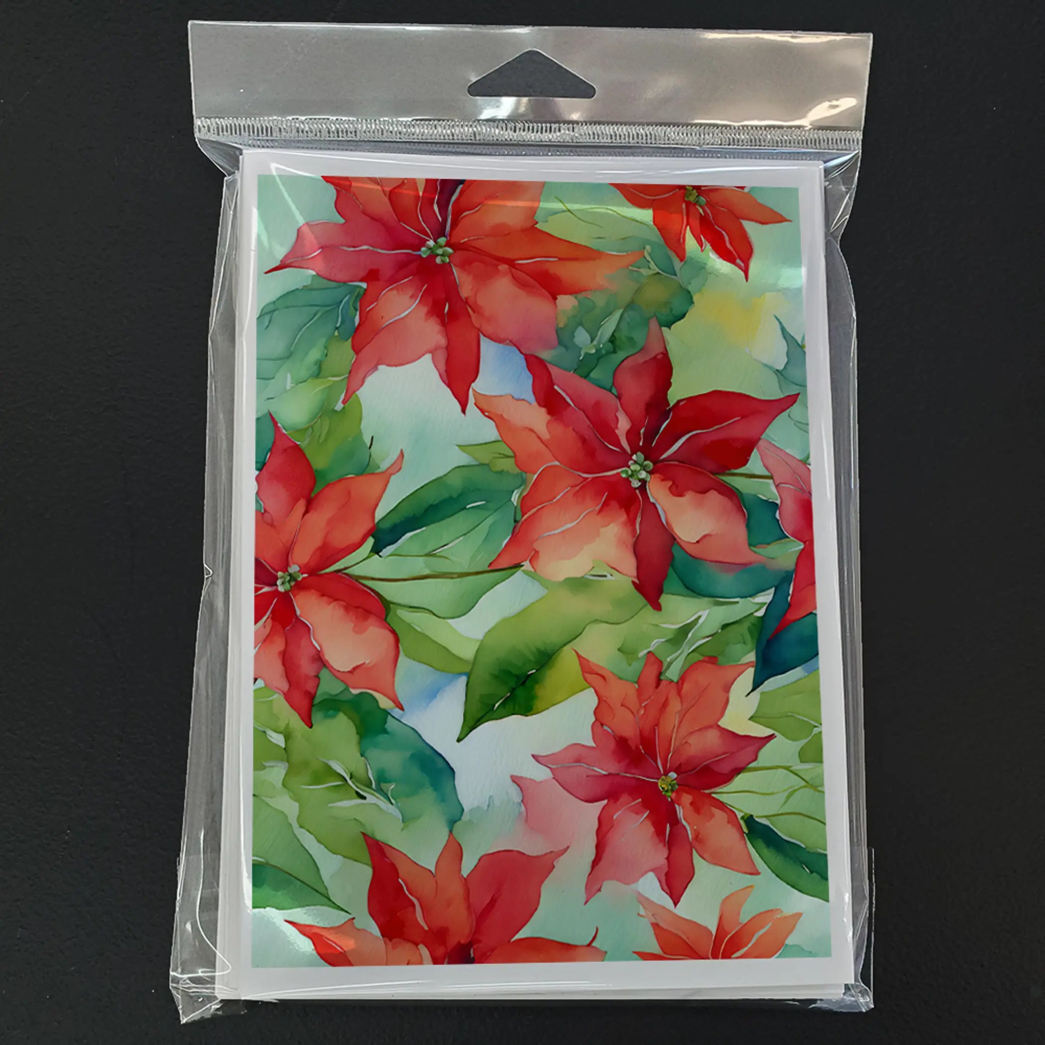 Poinsettias in Watercolor Greeting Cards Pack of 8 Caroline's Treasures