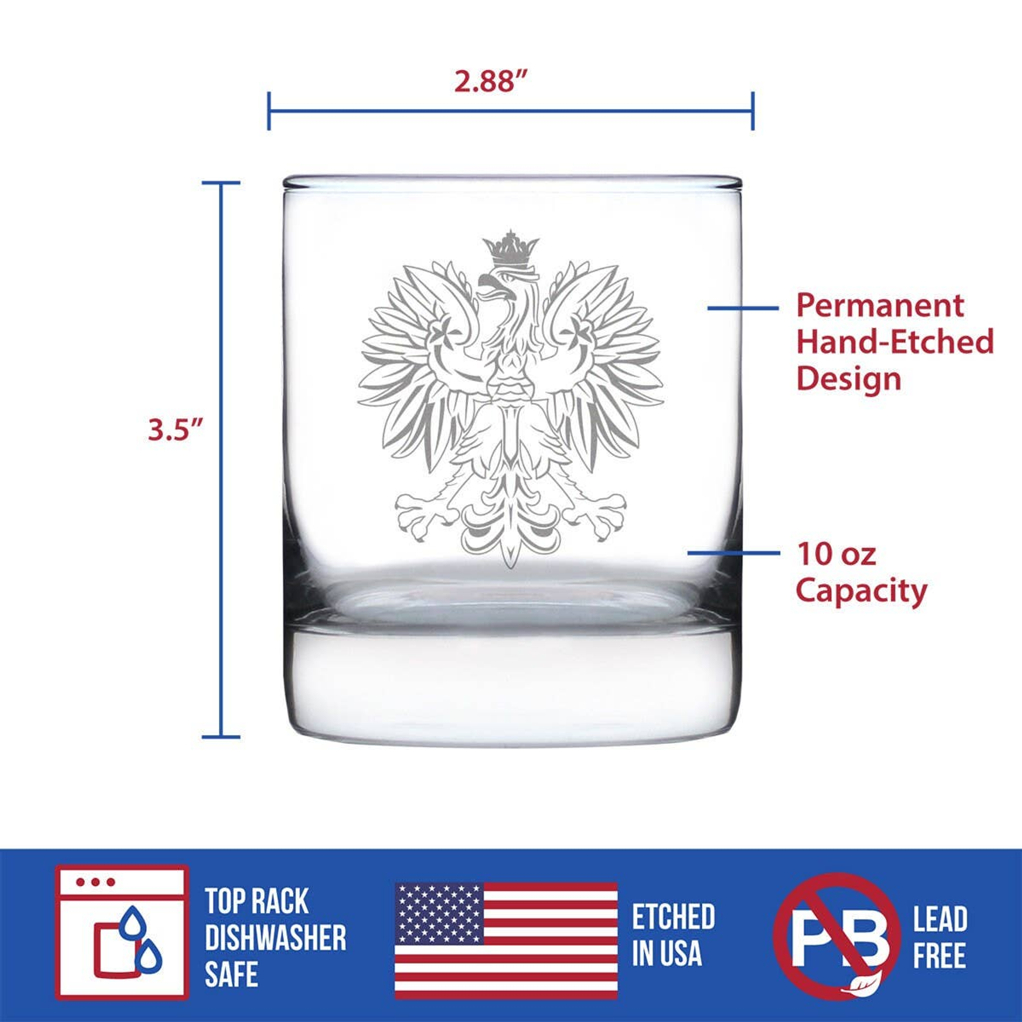 Polish Eagle Whiskey Rocks Glass - Poland Gifts and Decor Bevvee