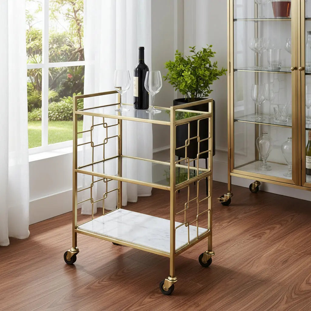 Polished Gold Bar Cart Homeroots Kitchen & Dining