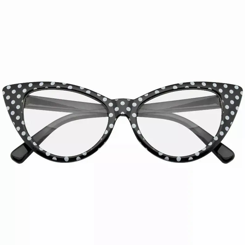 Polka Dot Super Cat Eye Glasses Vintage Inspired Fashion Mod Clear Lens Eyewear Sunglass Memphis
