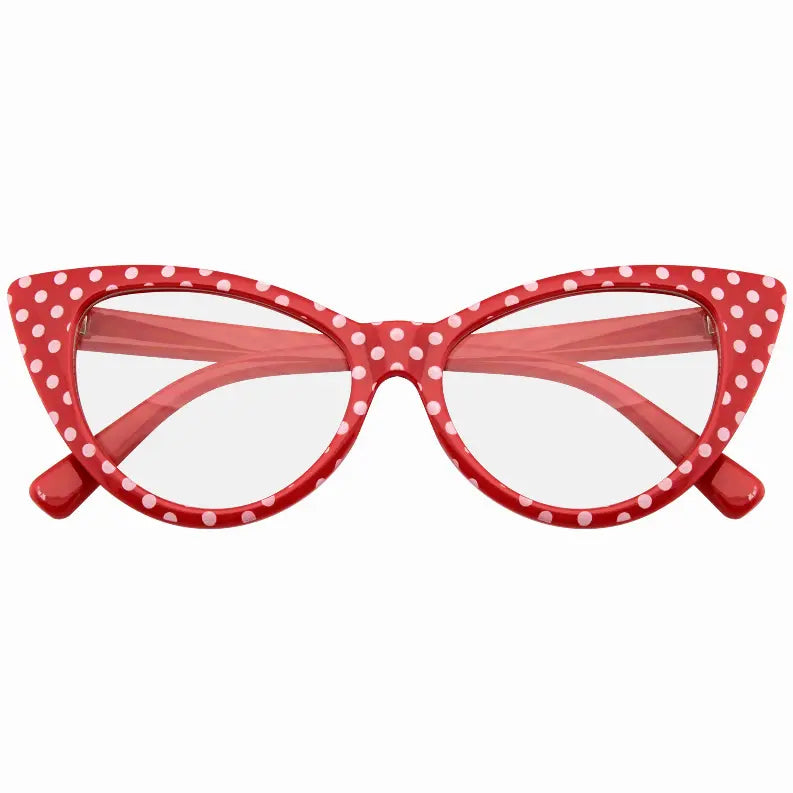 Polka Dot Super Cat Eye Glasses Vintage Inspired Fashion Mod Clear Lens Eyewear Sunglass Memphis