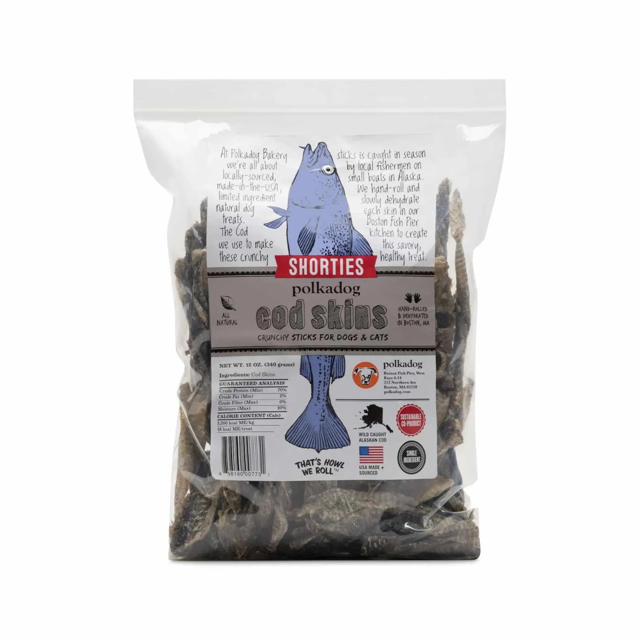 Polkadog Cod Skins Shorties Crunchy Dog and Cat Treats 12oz Polkadog