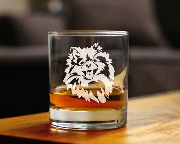 Pomeranian Face Whiskey Rocks Glass - Pomeranian Gifts Bevvee