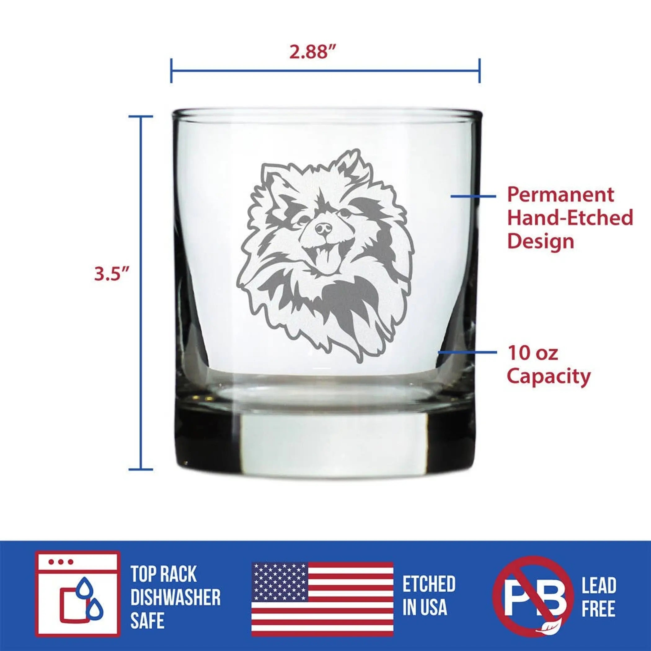 Pomeranian Face Whiskey Rocks Glass - Pomeranian Gifts Bevvee