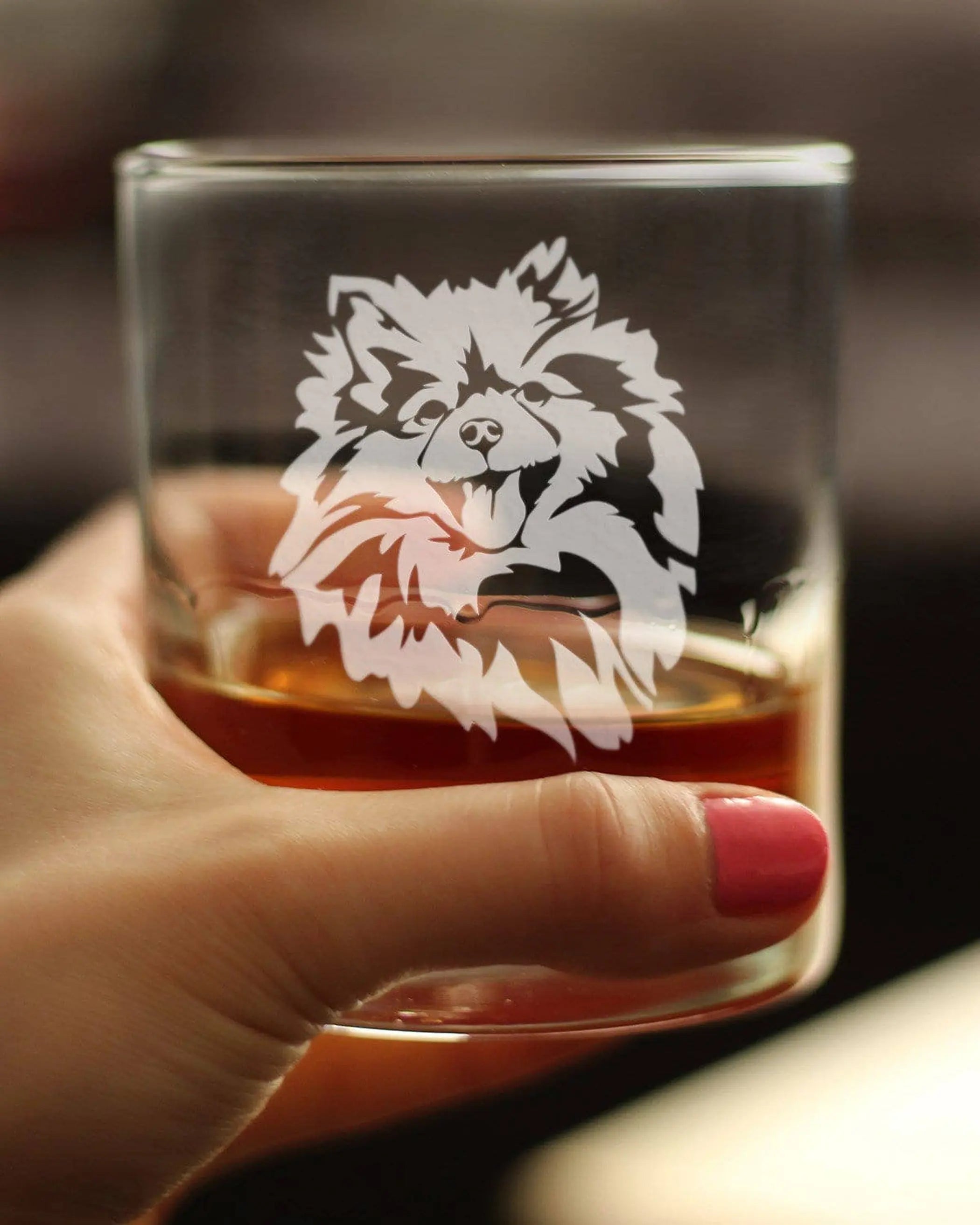 Pomeranian Face Whiskey Rocks Glass - Pomeranian Gifts Bevvee