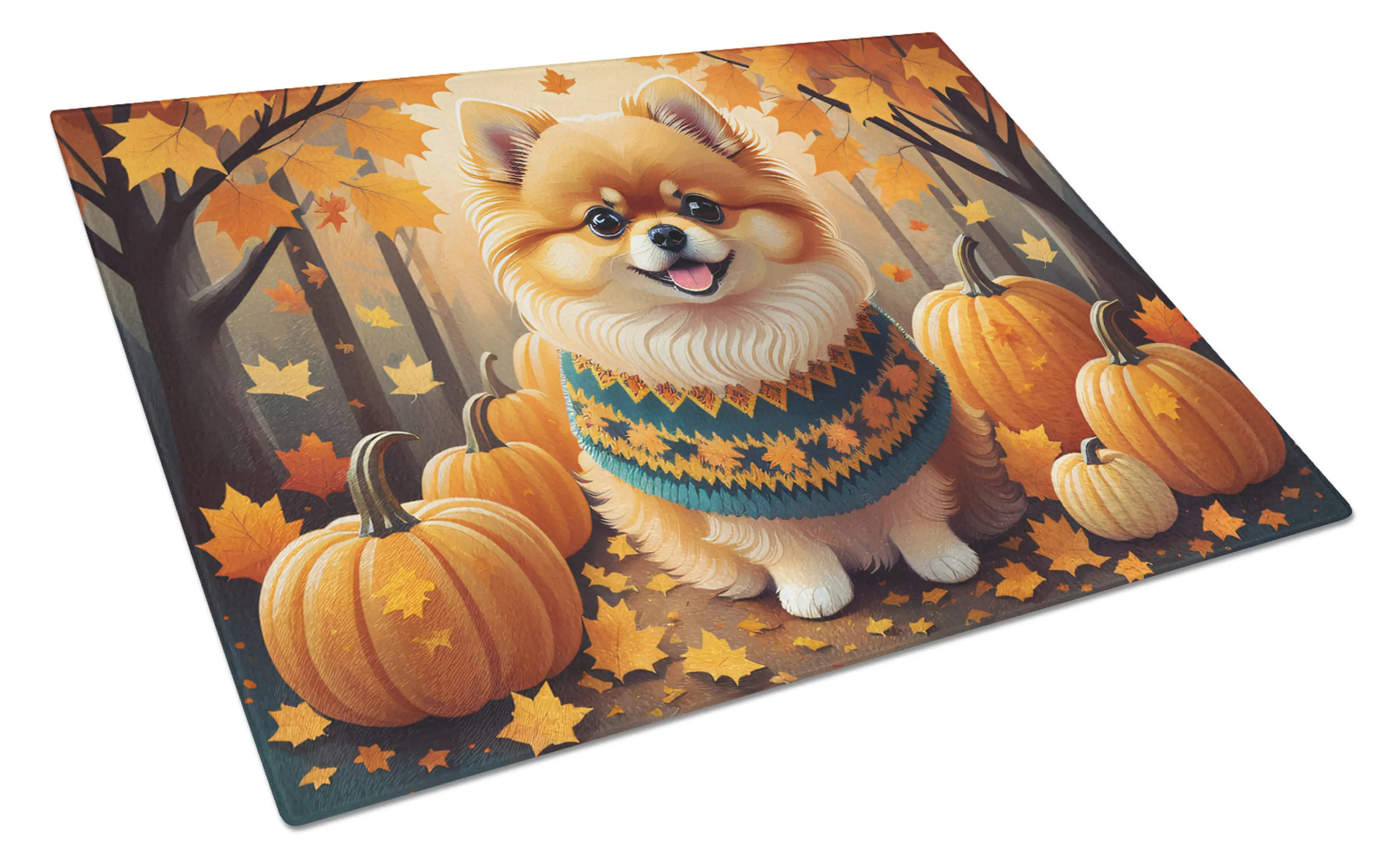 Pomeranian Fall Glass Cutting Board Caroline's Treasures