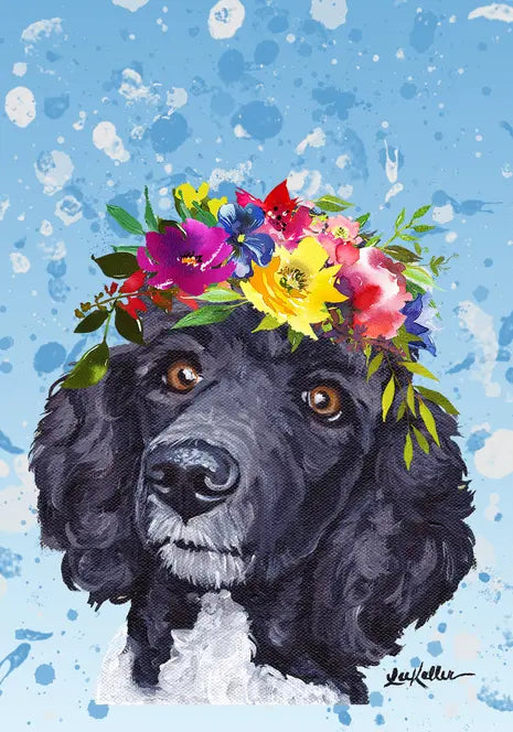 Poodle Black - Hippie Hound Studios Summer Crown  House and Garden Flags Best of Breed