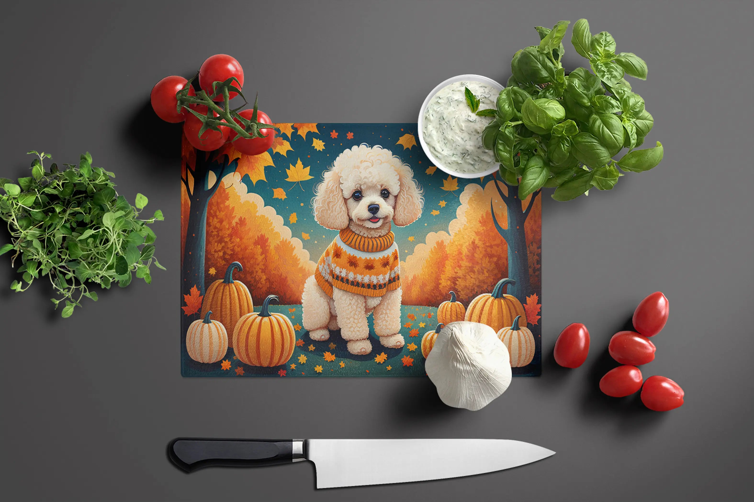 Poodle Fall Glass Cutting Board Caroline's Treasures