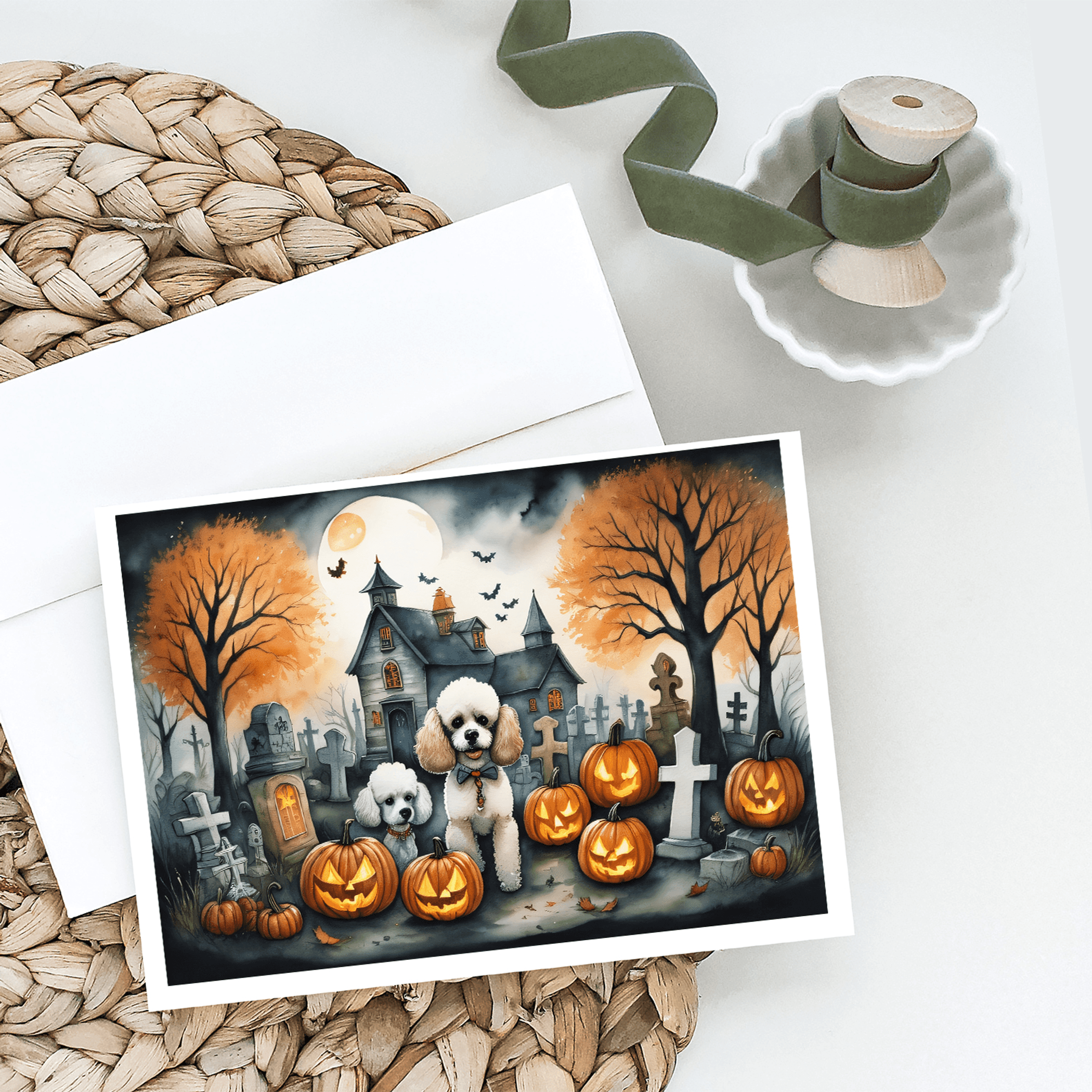 Poodle Spooky Halloween Greeting Cards Pack of 8 Caroline's Treasures
