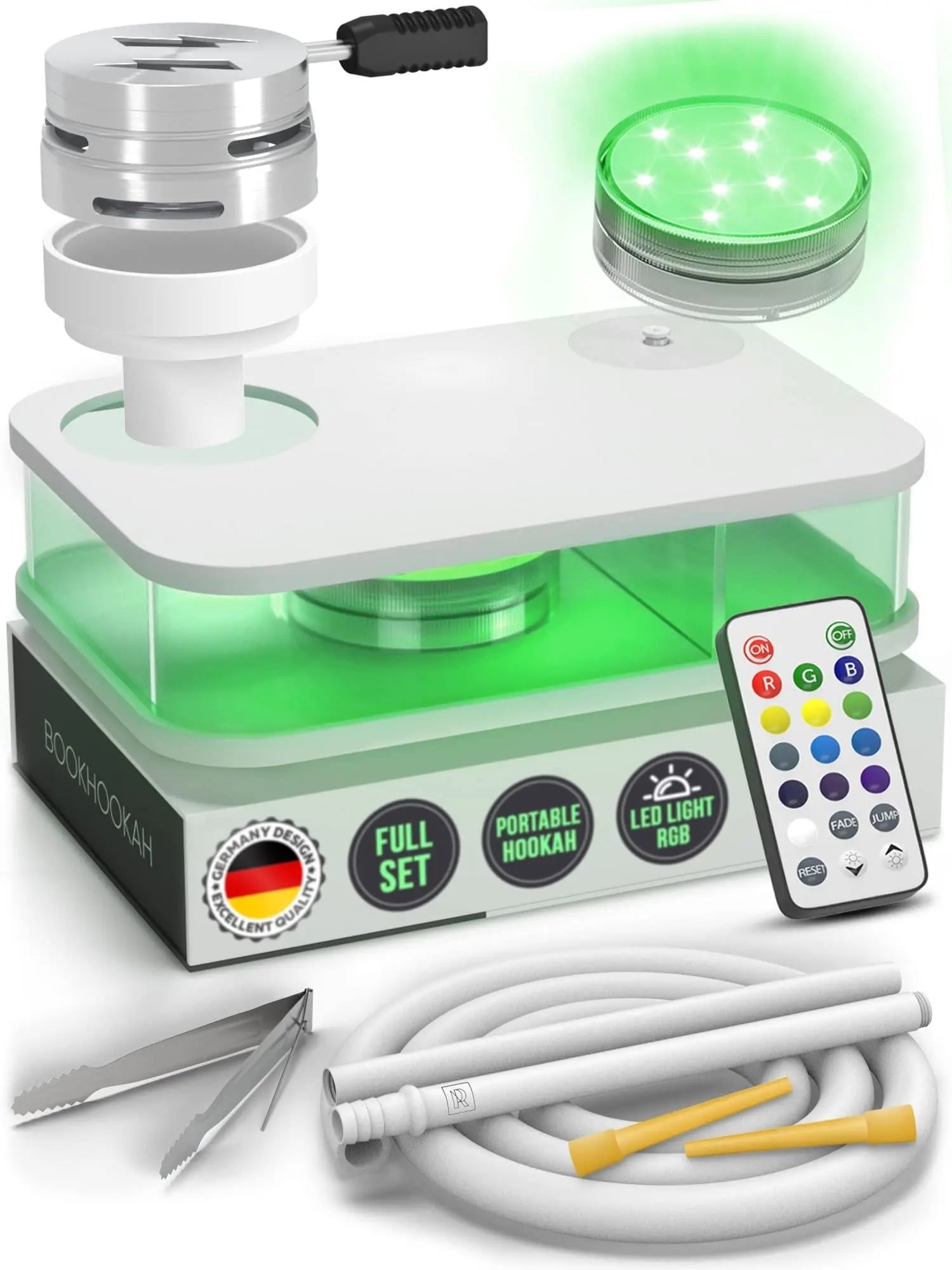 Portable Hookah Set With Everything And Case   Premium WHITE Small Hookah Set For Travel Flat Hookah Box Hookah Set With Charcoal Holder & Coal Cover  Travel Hookah Set With Everything M. Rosenfeld