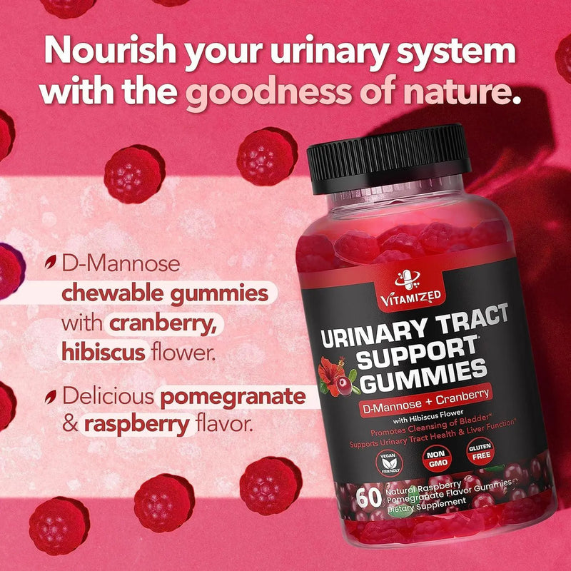 Potent Cranberry Gummies 1500mg with D Mannose   Urinary Tract Health for Women & Men Urinary Flush & Bladder Fast Acting Support Supplements with Hibiscus Powder 180 Count Vitamized