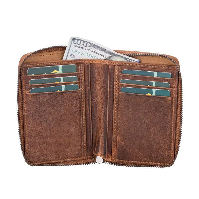 Powell Handmade Unisex Leather Wallet with Zippered Compartment Toronata