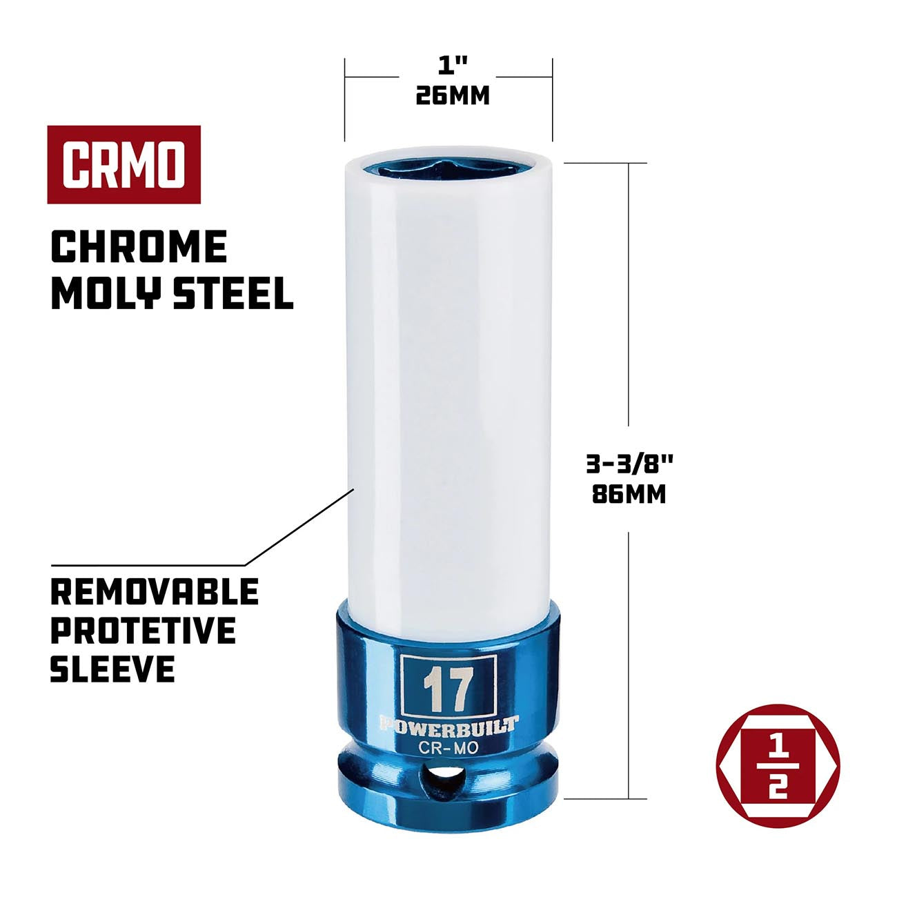 Powerbuilt 17mm Thin Wall Color Lug Nut Socket - 1/2" Drive POWERBUILT